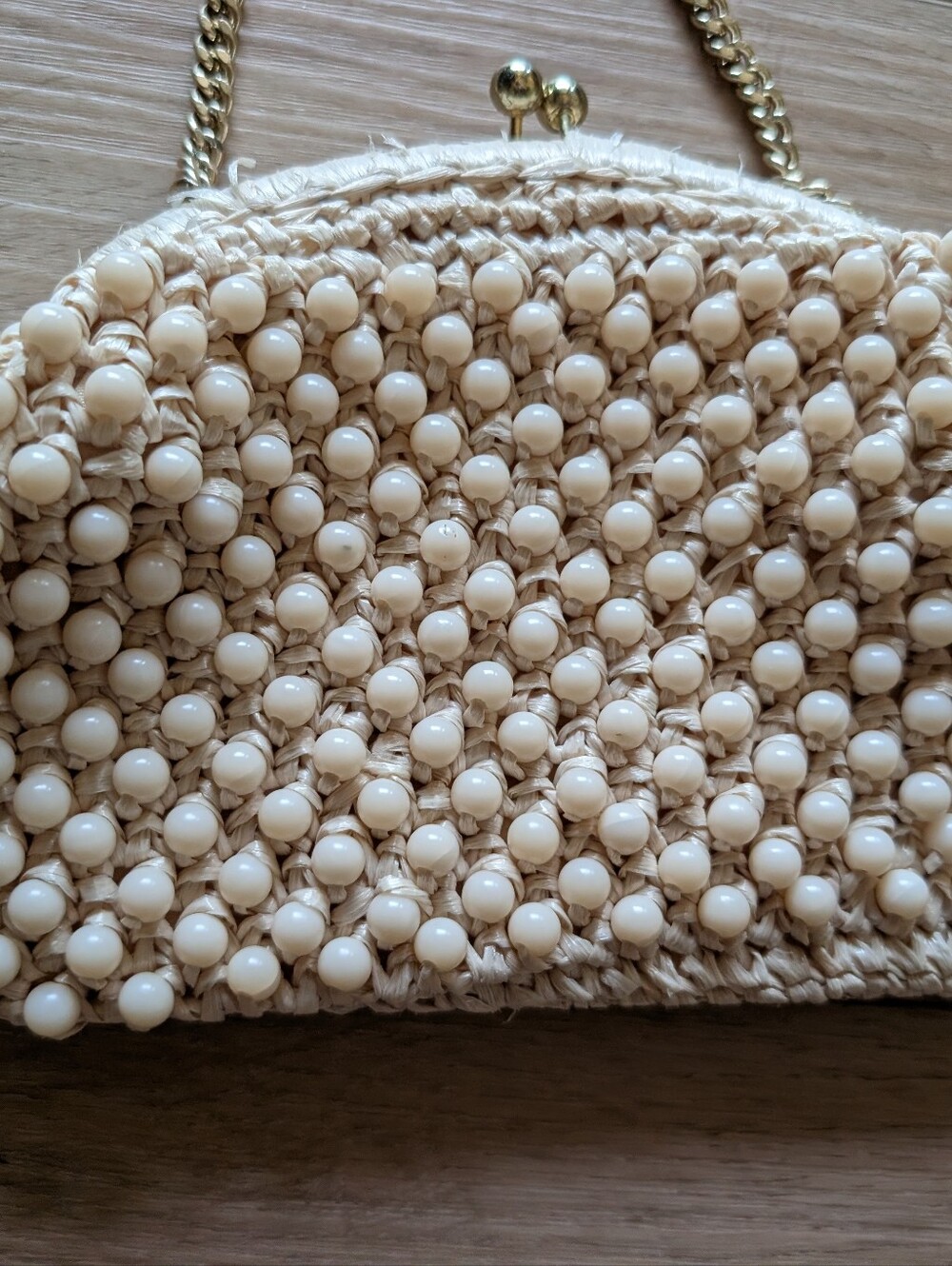 Vintage Bag By Donna Cream Beaded Handbag with Gold Chain - Picture 2 of 8